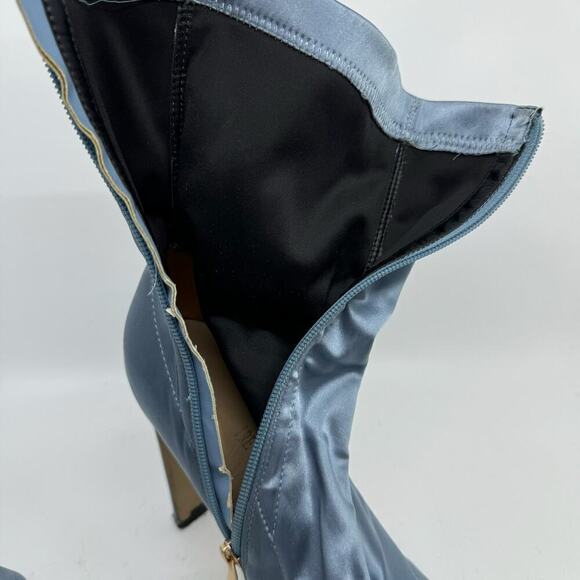 Ice-blue Satin Sock Boot Heel - Picture 8 of 9